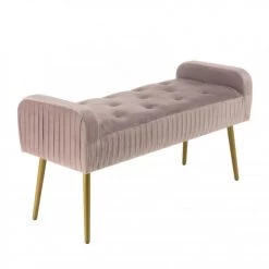 MACABANE Bancs Banc De Lit Velours Rose Foncé Pieds Métal Doré -Bancs Soldes banc de lit velours rose fonce pieds metal dore 5