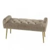 MACABANE Bancs Banc De Lit Velours Taupe Pieds Métal Doré -Bancs Soldes banc de lit velours taupe pieds metal dore