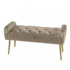 MACABANE Bancs Banc De Lit Velours Taupe Pieds Métal Doré