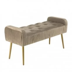 MACABANE Bancs Banc De Lit Velours Taupe Pieds Métal Doré -Bancs Soldes banc de lit velours taupe pieds metal dore 5