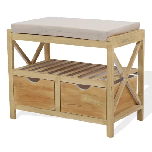 Mobili Rebecca Bancs Banc De Rangement 2 Tiroirs Et 1 étagère En Bois De Paulownia Brun 4 Mobili Rebecca Bancs Banc De Rangement 2 Tiroirs Et 1 étagère En Bois De Paulownia Brun – Image 2