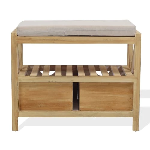 Mobili Rebecca Bancs Banc De Rangement 2 Tiroirs Et 1 étagère En Bois De Paulownia Brun 5 Mobili Rebecca Bancs Banc De Rangement 2 Tiroirs Et 1 étagère En Bois De Paulownia Brun – Image 3