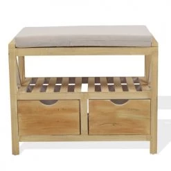 Mobili Rebecca Bancs Banc De Rangement 2 Tiroirs Et 1 étagère En Bois De Paulownia Brun