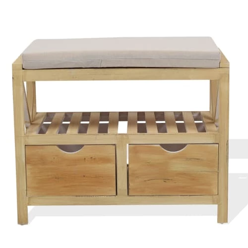 Mobili Rebecca Bancs Banc De Rangement 2 Tiroirs Et 1 étagère En Bois De Paulownia Brun 3 Mobili Rebecca Bancs Banc De Rangement 2 Tiroirs Et 1 étagère En Bois De Paulownia Brun