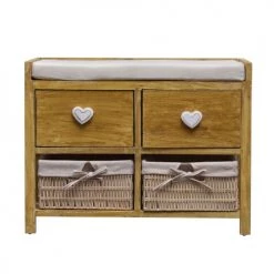 Mobili Rebecca Bancs Banc De Rangement 2 Tiroirs Et 2 Paniers En Bois De Paulownia Marron