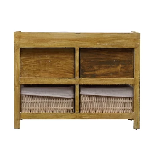 Mobili Rebecca Bancs Banc De Rangement 2 Tiroirs Et 2 Paniers En Bois De Paulownia Marron 8 Mobili Rebecca Bancs Banc De Rangement 2 Tiroirs Et 2 Paniers En Bois De Paulownia Marron – Image 6