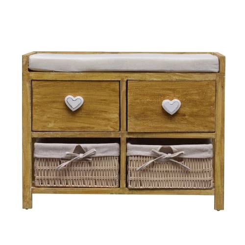 Mobili Rebecca Bancs Banc De Rangement 2 Tiroirs Et 2 Paniers En Bois De Paulownia Marron 3 Mobili Rebecca Bancs Banc De Rangement 2 Tiroirs Et 2 Paniers En Bois De Paulownia Marron