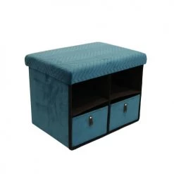 The Home Deco Factory Bancs Banc De Rangement Pliable Design Velours Bleu