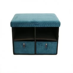 The Home Deco Factory Bancs Banc De Rangement Pliable Design Velours Bleu -Bancs Soldes banc de rangement pliable design velours bleu 4