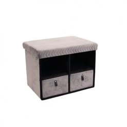 The Home Deco Factory Bancs Banc De Rangement Pliable Design Velours Gris