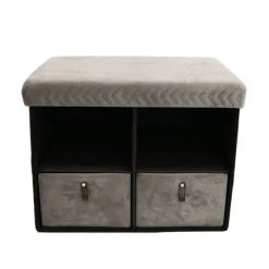 The Home Deco Factory Bancs Banc De Rangement Pliable Design Velours Gris -Bancs Soldes banc de rangement pliable design velours gris 4