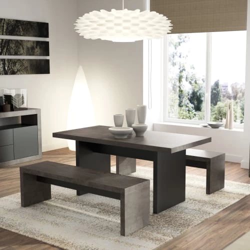 TEMAHOME Bancs Banc Effet Bois Béton Et Noir 4 TEMAHOME Bancs Banc Effet Bois Béton Et Noir – Image 2