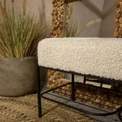 Now’s Home Bancs Banc Effet Fourrure Bouclette Beige Et Pieds En Métal Noir H46cm -Bancs Soldes banc effet fourrure bouclette beige et pieds en metal noir h46cm 2