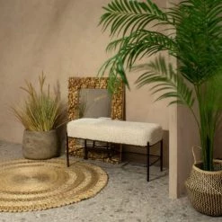 Now’s Home Bancs Banc Effet Fourrure Bouclette Beige Et Pieds En Métal Noir H46cm -Bancs Soldes banc effet fourrure bouclette beige et pieds en metal noir h46cm 3