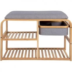 Leitmotiv Bancs Banc En Bambou Avec étagères Et Panier De Rangement -Bancs Soldes banc en bambou avec etageres et panier de rangement 2