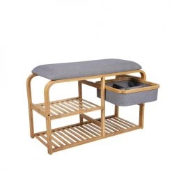 Leitmotiv Bancs Banc En Bambou Avec étagères Et Panier De Rangement -Bancs Soldes banc en bambou avec etageres et panier de rangement 3
