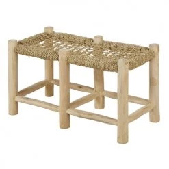 Maisons Du Monde Bancs Banc En Bois De Teck Et Fibre Végétale Tressée Beige -Bancs Soldes banc en bois de teck et fibre vegetale tressee beige 1000 14 10 221082 2