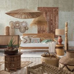 Maisons Du Monde Bancs Banc En Bois De Teck Et Fibre Végétale Tressée Beige -Bancs Soldes banc en bois de teck et fibre vegetale tressee beige 1000 14 10 221082 4