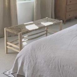 Casatera Bancs Banc En Bois De Teck Et Jonc De Mer Bois Clair -Bancs Soldes banc en bois de teck et jonc de mer bois clair 3