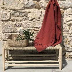 Casatera Bancs Banc En Bois De Teck Et Jonc De Mer Bois Clair -Bancs Soldes banc en bois de teck et jonc de mer bois clair 4