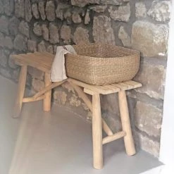 Casatera Bancs Banc En Bois De Teck Et Jonc De Mer Bois Clair -Bancs Soldes banc en bois de teck et jonc de mer bois clair 7