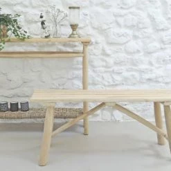 Casatera Bancs Banc En Bois De Teck Et Jonc De Mer Bois Clair -Bancs Soldes banc en bois de teck et jonc de mer bois clair 8