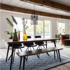 Dutchbone Bancs Banc En Bois Foncé Et Métal 160cm -Bancs Soldes banc en bois fonce et metal 160cm 4