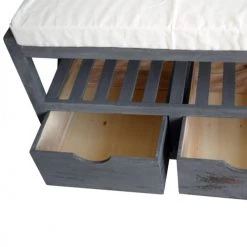 Mobili Rebecca Bancs Banc En Bois Paulownia Avec 2 Tiroirs Et 1 Coussin Gris -Bancs Soldes banc en bois paulownia avec 2 tiroirs et 1 coussin gris 2