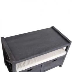 Mobili Rebecca Bancs Banc En Bois Paulownia Avec 2 Tiroirs Et 1 Coussin Gris -Bancs Soldes banc en bois paulownia avec 2 tiroirs et 1 coussin gris 3