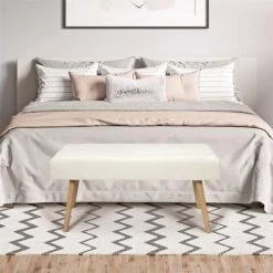 Toilinux Bancs Banc En Fausse Fourrure Blanc -Bancs Soldes banc en fausse fourrure blanc 4