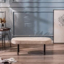 Nordlys Bancs Banc En Métal Et Velours Beige -Bancs Soldes banc en metal et velours beige 2