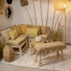 Now’s Home Bancs Banc En Teck Et En Jute 80x30xh40cm -Bancs Soldes banc en teck et en jute 80x30xh40cm 2