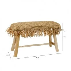 Now’s Home Bancs Banc En Teck Et En Jute 80x30xh40cm -Bancs Soldes banc en teck et en jute 80x30xh40cm 5