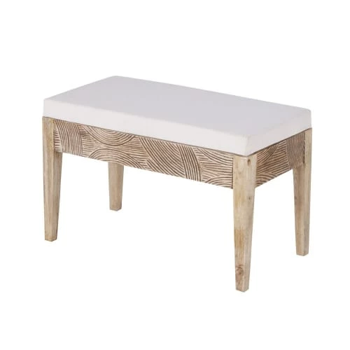 Maisons Du Monde Bancs Banc En Tissu écru Et En Bois De Manguier Gravé 4 Maisons Du Monde Bancs Banc En Tissu écru Et En Bois De Manguier Gravé – Image 2