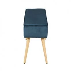 Zago Bancs Banc En Velours Bleu Foncé Et Pieds Bois Naturel -Bancs Soldes banc en velours bleu fonce et pieds bois naturel 2