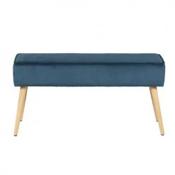Zago Bancs Banc En Velours Bleu Foncé Et Pieds Bois Naturel