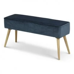Zago Bancs Banc En Velours Bleu Foncé Et Pieds Bois Naturel -Bancs Soldes banc en velours bleu fonce et pieds bois naturel 3