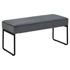 Meubles & Design Bancs Banc En Velours Gris 95cm Pieds Métal Noir -Bancs Soldes banc en velours gris 95cm pieds metal noir 2