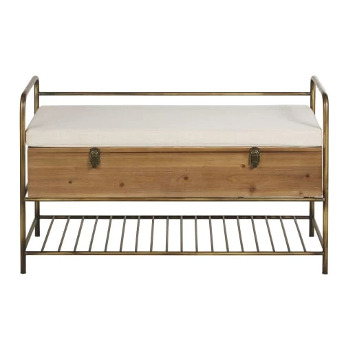 Maisons Du Monde Bancs Banc Marron Et Métal Doré Avec Coffre Et Coussin écru 3 Maisons Du Monde Bancs Banc Marron Et Métal Doré Avec Coffre Et Coussin écru