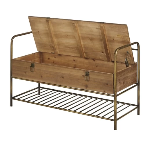 Maisons Du Monde Bancs Banc Marron Et Métal Doré Avec Coffre Et Coussin écru 4 Maisons Du Monde Bancs Banc Marron Et Métal Doré Avec Coffre Et Coussin écru – Image 2