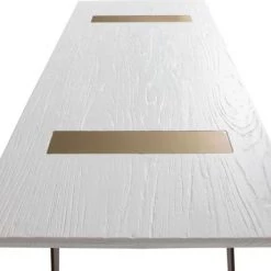 Thai Natura Bancs Banc Pieds Métal Doré Assise Bois Blanc L190cm -Bancs Soldes banc pieds metal dore assise bois blanc l190cm 2