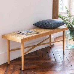 Passage Vernet Bancs Banc Plaqué Chêne Cannage En Rotin Marron -Bancs Soldes banc plaque chene cannage en rotin marron 1