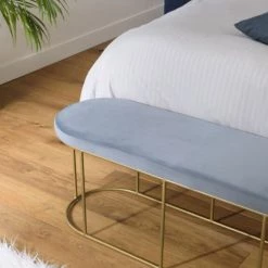 MACABANE Bancs Banc Velours Bleu Pieds Arrondis Métal Doré 12 MACABANE Bancs Banc Velours Bleu Pieds Arrondis Métal Doré -Bancs Soldes banc velours bleu pieds arrondis metal dore 3