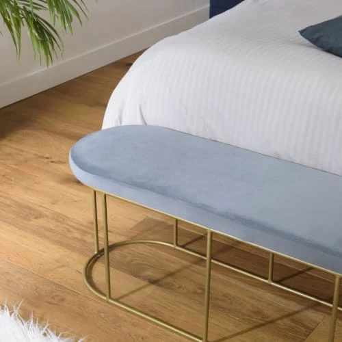 MACABANE Bancs Banc Velours Bleu Pieds Arrondis Métal Doré 7 MACABANE Bancs Banc Velours Bleu Pieds Arrondis Métal Doré – Image 5