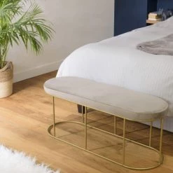 MACABANE Bancs Banc Velours Gris Taupe Pieds Arrondis Métal Doré 11 MACABANE Bancs Banc Velours Gris Taupe Pieds Arrondis Métal Doré -Bancs Soldes banc velours gris taupe pieds arrondis metal dore 2