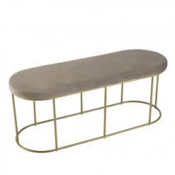 MACABANE Bancs Banc Velours Gris Taupe Pieds Arrondis Métal Doré