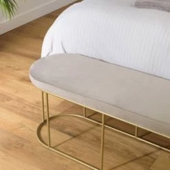 MACABANE Bancs Banc Velours Gris Taupe Pieds Arrondis Métal Doré 12 MACABANE Bancs Banc Velours Gris Taupe Pieds Arrondis Métal Doré -Bancs Soldes banc velours gris taupe pieds arrondis metal dore 3