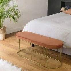 MACABANE Bancs Banc Velours Orange Pieds Arrondis Métal Doré -Bancs Soldes banc velours orange pieds arrondis metal dore 2