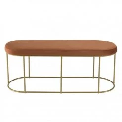 MACABANE Bancs Banc Velours Orange Pieds Arrondis Métal Doré -Bancs Soldes banc velours orange pieds arrondis metal dore 4