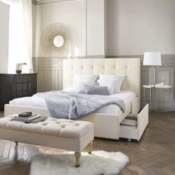 Maisons Du Monde Bancs Banquette Coffre à Roulettes En Coton Coloris Lin -Bancs Soldes banquette coffre a roulettes en coton coloris lin 1000 1 0 146575 7